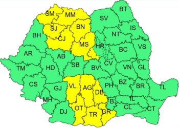 Teleorman – Cod galben de ploi, miercuri, între orele 14:00 – 22:00