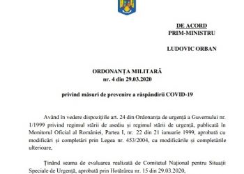 ORDONANȚA MILITARĂ nr. 4 din 29.03.2020 privind măsuri de prevenire a răspândirii COVID-19