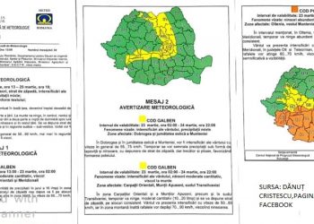 Atenție! Din noaptea de 23 martie vom intra sub incidența unui cod portocaliu de ninsori și vânt