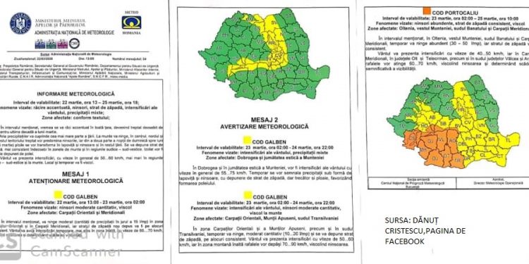 Atenție! Din noaptea de 23 martie vom intra sub incidența unui cod portocaliu de ninsori și vânt