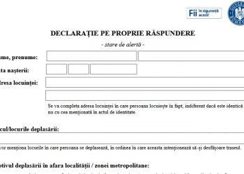 Noua declarație pe propria răspundere necesară pentru a ieși din localitate în perioada stării de alertă