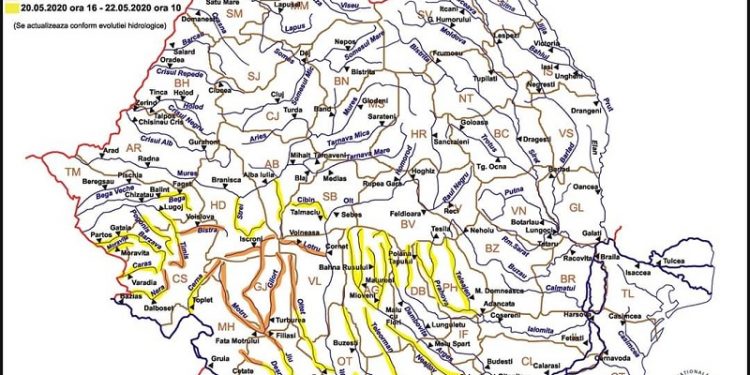 Cod galben de inundații pe râurile Călmățui și Vedea