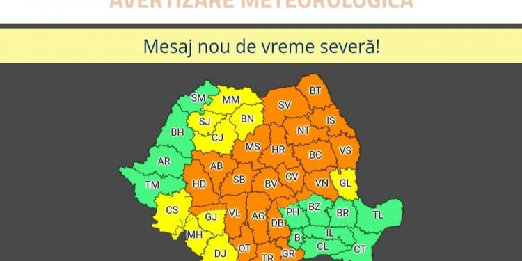 Avertizare de cod portocaliu pentru județul Teleorman