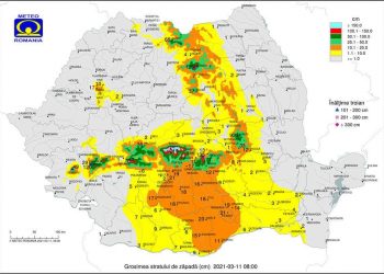 Ninsoare de martie. Stratul de zăpadă a ajuns până la 23 de centimetri în Teleorman