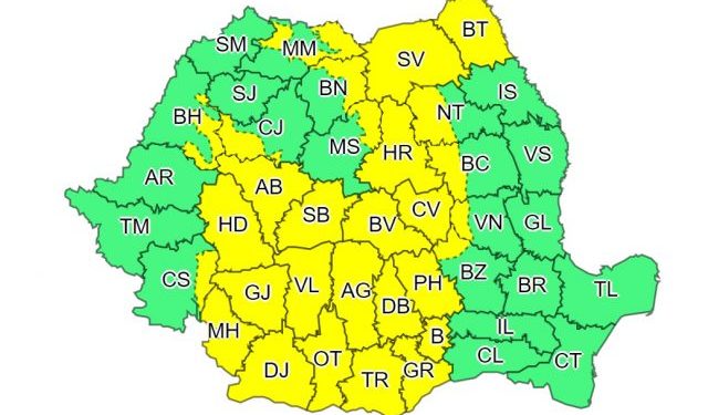 Cod galben de averse torențiale și vijelii, în Teleorman
