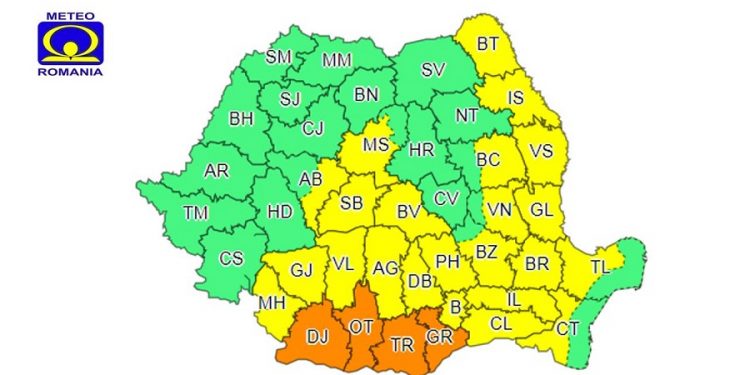 Județul Teleorman sub incidența a două coduri. Cod portocaliu de caniculă și cod galben de ploi și vijelii