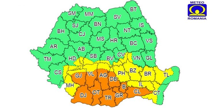 Cod portocaliu de precipitații în Teleorman