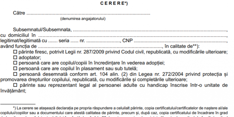 Părinții pot beneficia de zile libere plătite. Cererea și declarația pe propria răspundere au fost publicate