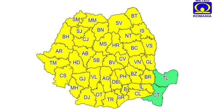Alertă meteo. Teleorman, sub cod galben de vreme rea