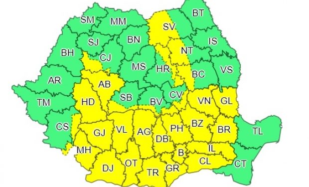 Cod galben în Teleorman. Meteorologii anunță vânt și grindină