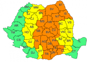 Cod portocaliu de averse, vijelii și grindină, în Teleorman