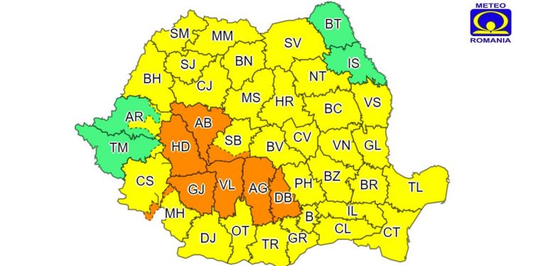 Cod galben de ploi, în Teleorman. Prognoza meteo