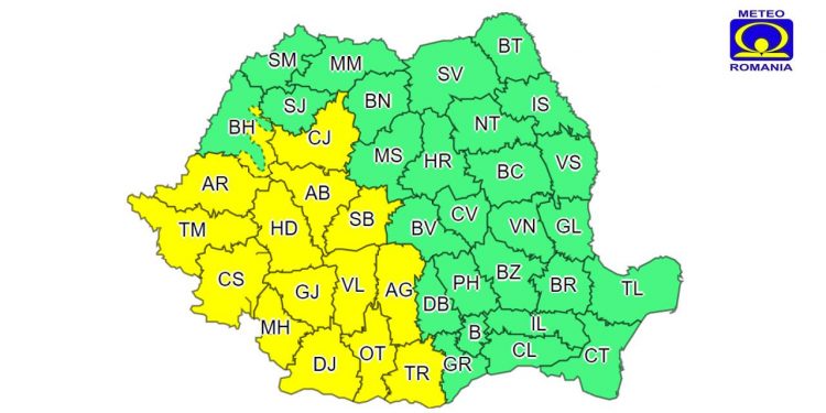 Cod galben de ploi și instabilitate atmosferică, în Teleorman