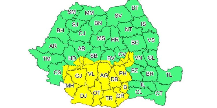 Cod galben în Teleorman: Ploaie, lapoviță și local se va depune polei