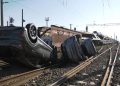 Vagonul unui tren de marfă s-a răsturnat în Roșiori de Vede FOTO