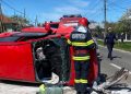 (FOTO) Accident rutier pe DN 51 A, în localitatea Fântânele. O persoană a rămas blocată în mașină